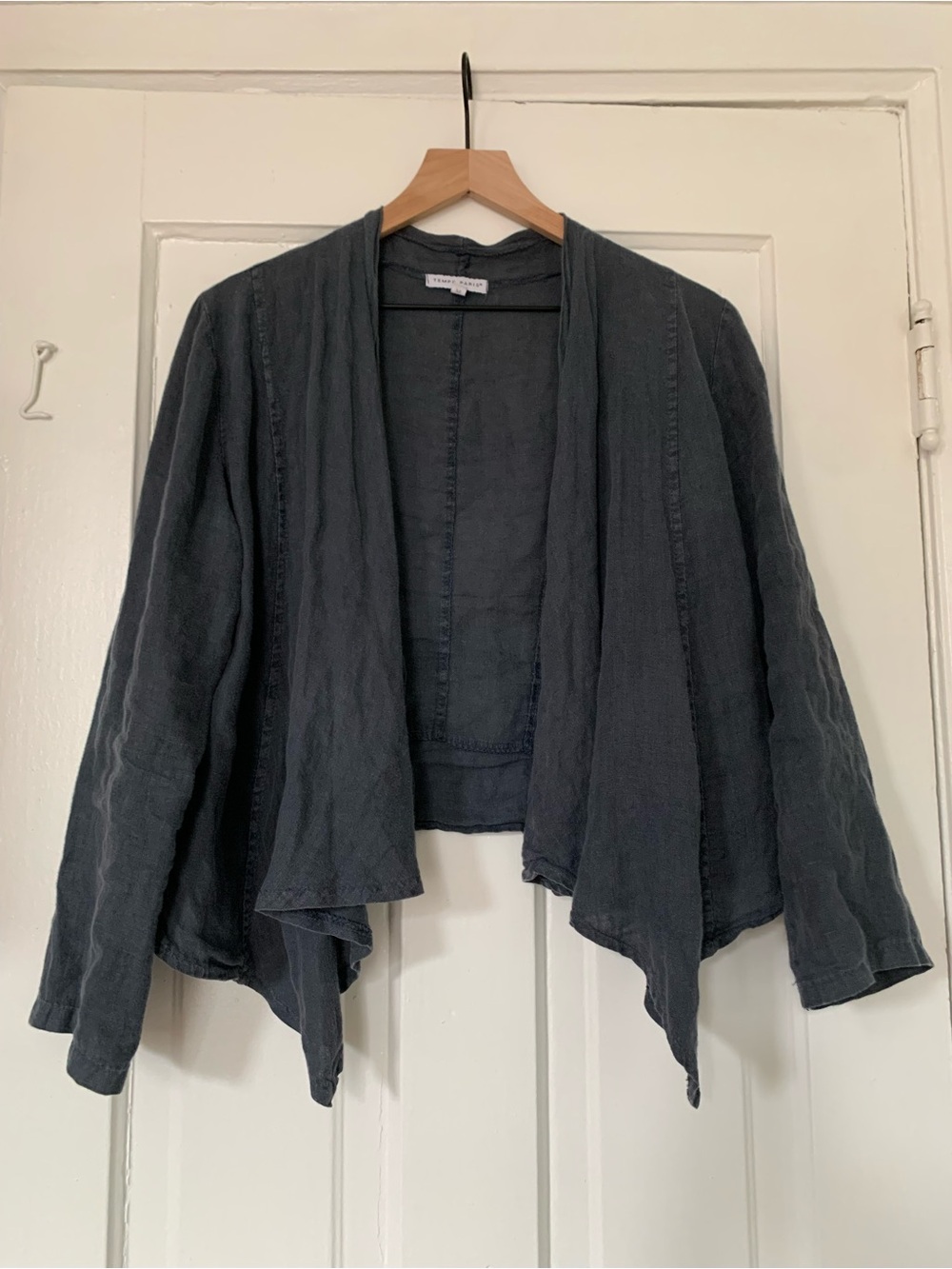 Tempo Paris Washed Black Draped Open-Front Cardigan